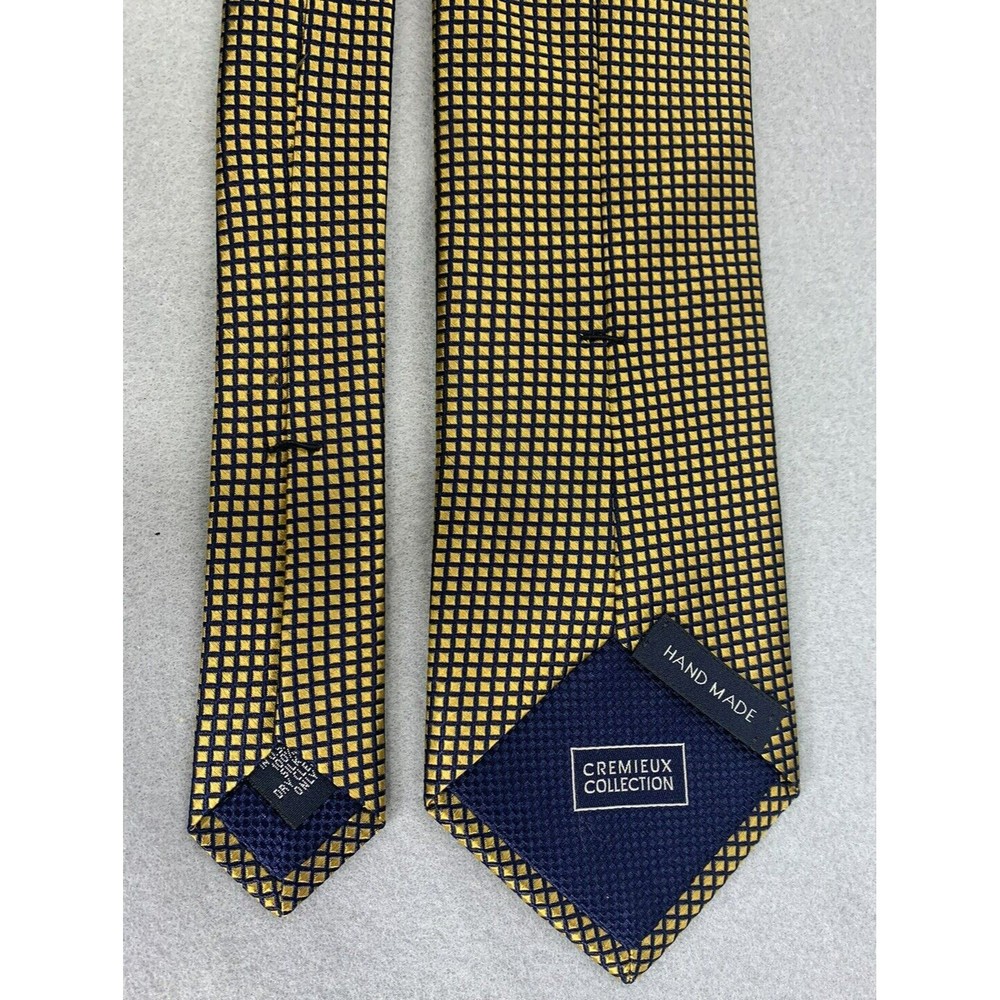 Cremieux Collection Gold Blue Geometric Silk Tie Handmade in USA 59"x3.25" - Picture 15 of 16